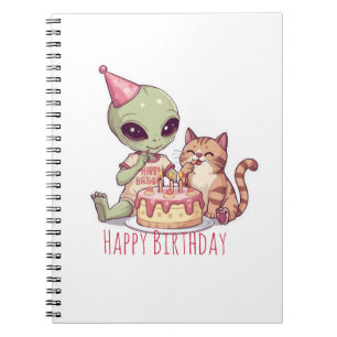 Carnet Fête d'anniversaire de chat extraterrestre dessin 