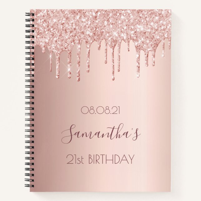 Carnet Fête d'anniversaire rose gouttes de parties scinti (Devant)
