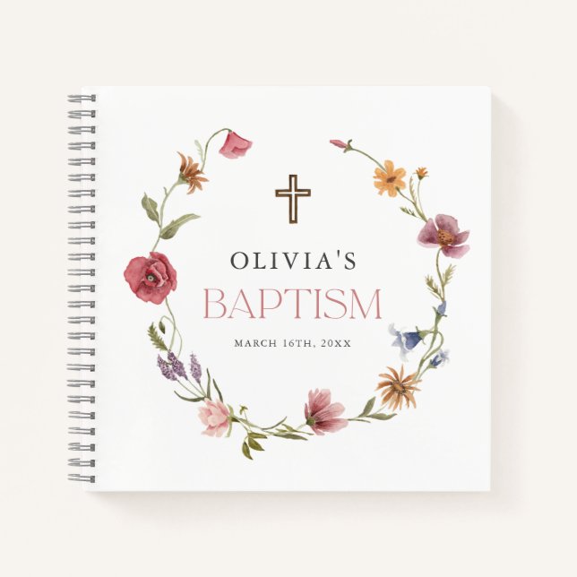 Carnet Fête de baptême de fille aux fleurs sauvages (Devant)