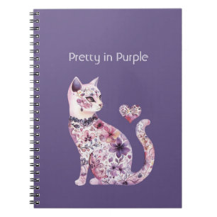 Carnet Fête de chat coeur floral rose violet