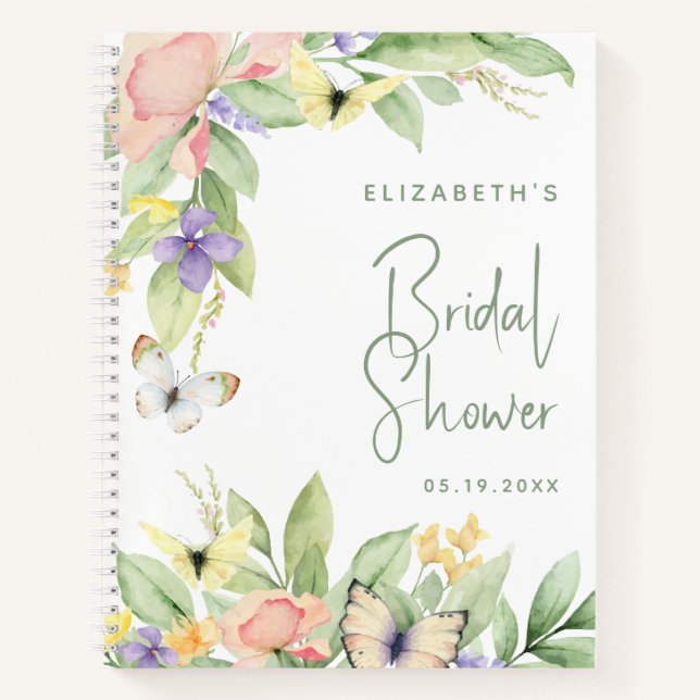 Carnet Fête des mariées Aquarelle Floral Papillon Mariage (Devant)