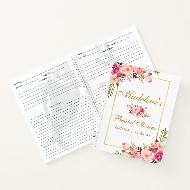 Carnet Fête des mariées Rose Blush Floral Gold Recette (Intérieur)