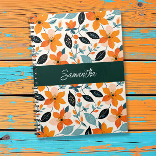 Carnet Feuillage et fleurs orange et bleu Personnalisé