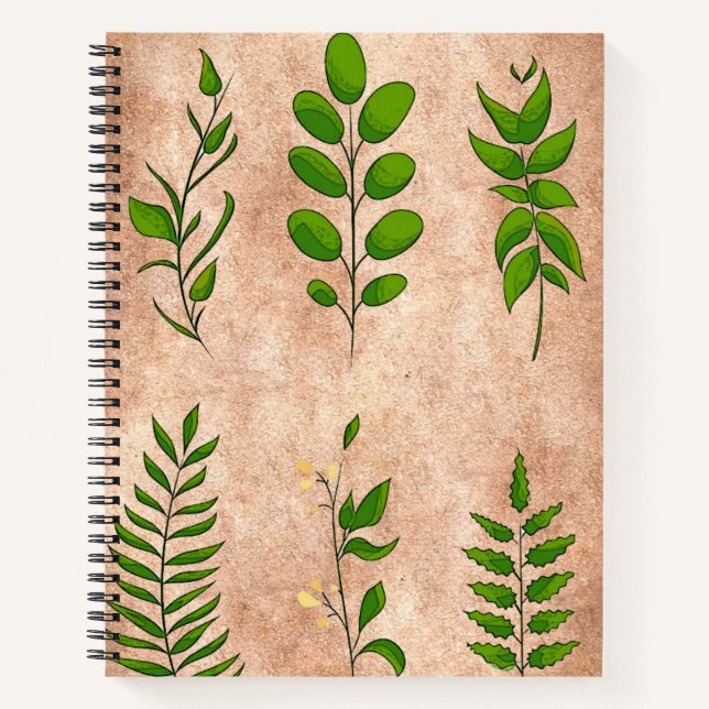 Carnet Feuillage feuille vert plantes affligés sépia défu (Devant)