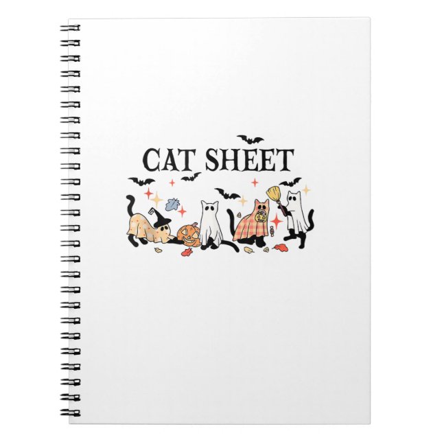 Carnet Feuille de chat Cute Chats noirs en Ghost Hallowee (Devant)