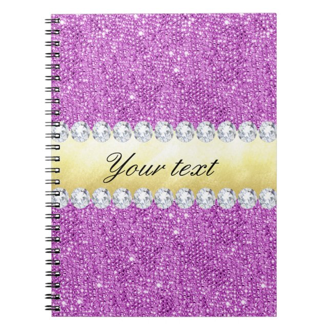 Carnet Feuille d'or et diamants pourpres de paillettes (Devant)