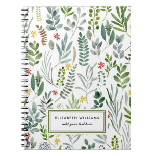 Carnet Feuilles d'aquarelle de jardin personnalisé