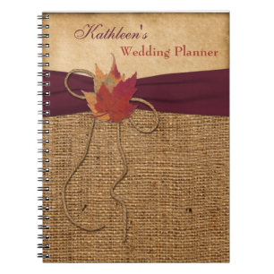 Carnet Feuilles d'automne FAUX Wedding planner Burlap - V