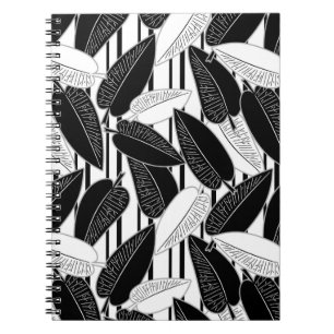Carnet Feuilles de ficus noir moderne abstrait rayé p