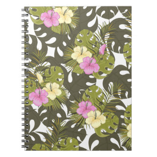 Carnet Feuilles de jungle tropicale et motif d'hibiscus