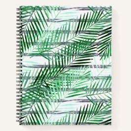 Carnet Feuilles de palme sur fond rayé noir et blanc