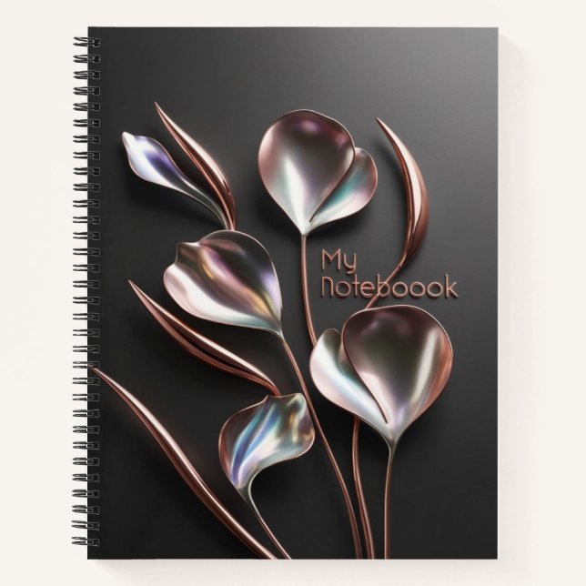 Carnet Feuilles lumineux : or Rose sur noir (Devant)