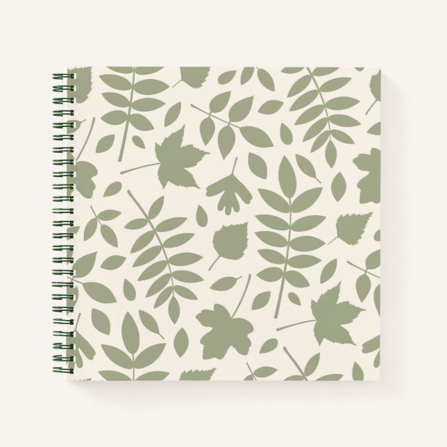 Carnet Feuilles tombés Lg Motif Vert sur la crème (Devant)