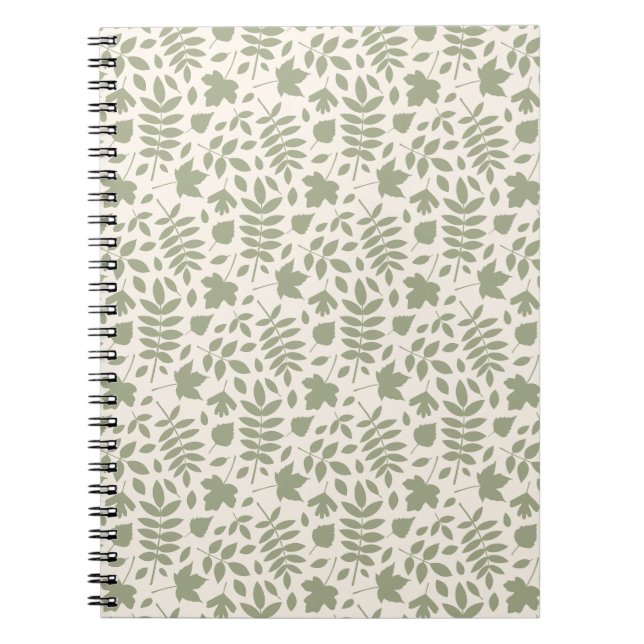 Carnet Feuilles tombés Rpt Motif Vert sur la crème (Devant)