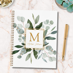 Carnet Feuilles tropicales vertes aquarelle Monogramme 