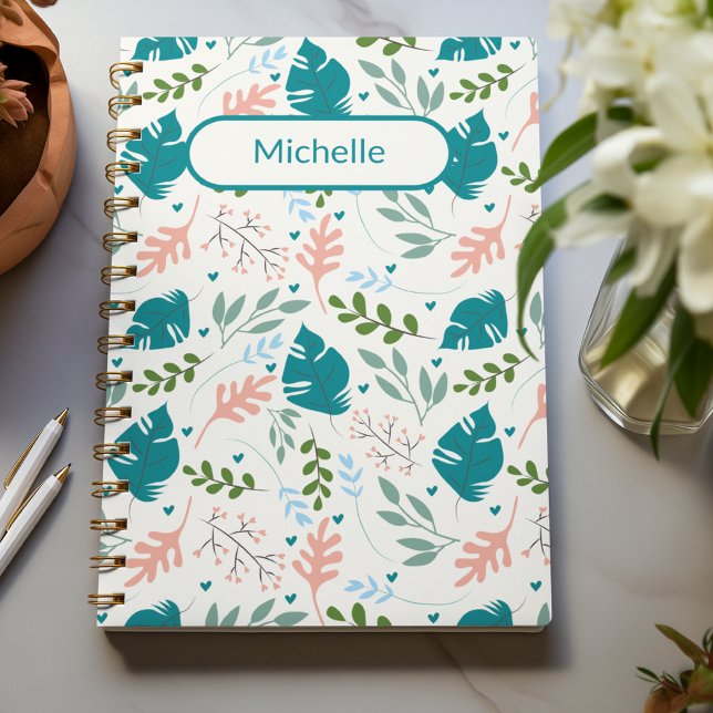 Carnet Feuilles tropicaux Blue Pastel Spring Foliage pers (Tropical Leaves Blue Pastel Spring Foliage custom Notebook)