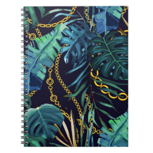 Carnet Feuilles tropicaux, chaînes d'or, sans soudure.