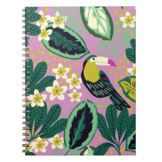 Carnet Feuilles tropicaux, fleurs et toucan oiseau transp