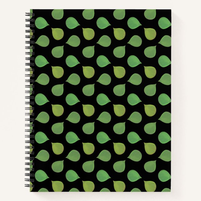 Carnet Feuilles verts Jade Tree sur noir (Devant)