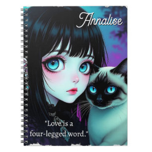 Carnet Fille Anime et Citation Personnalisée de Chat Siam