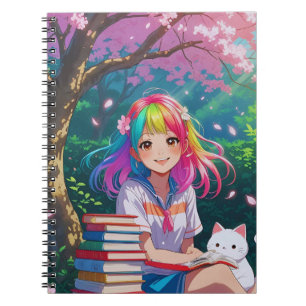 Carnet Fille Anime Kawaii avec un Chaton