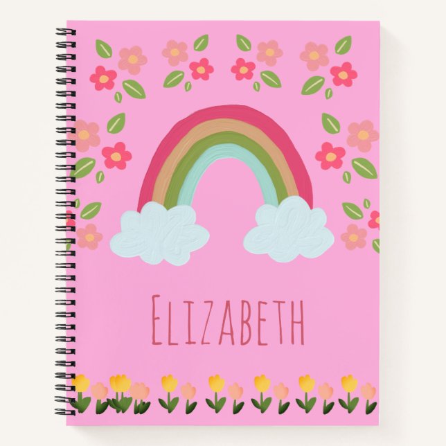 Carnet Fille arc-en-ciel rose enfants personnalisé scolai (Devant)
