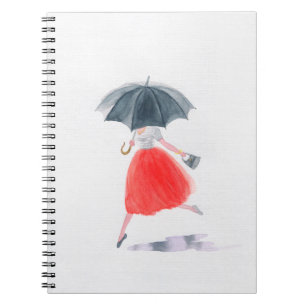 Carnet Fille avec parapluie sous la pluie. illustration d