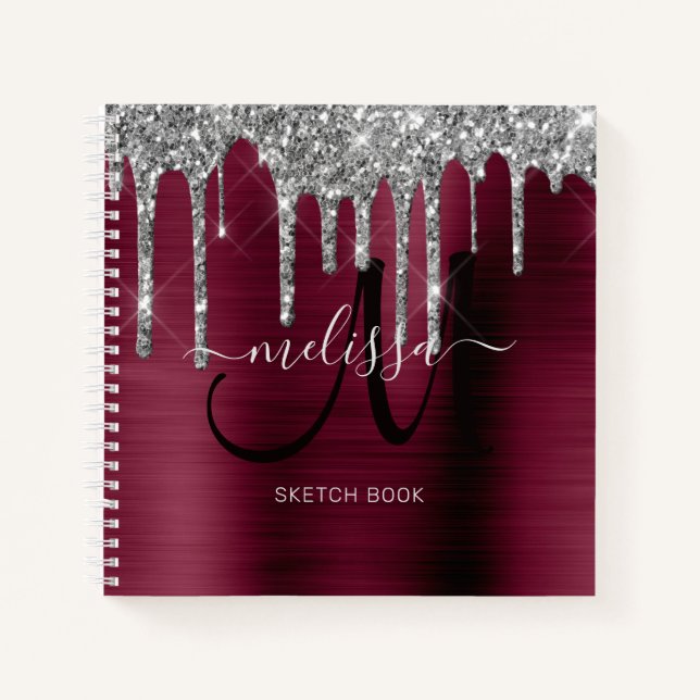 Carnet Fille Bourgogne Parties scintillant de goutte Nom  (Devant)