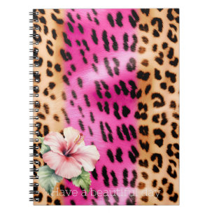 Carnet Fille Crème rose Léopard noir Hibiscus Fleur