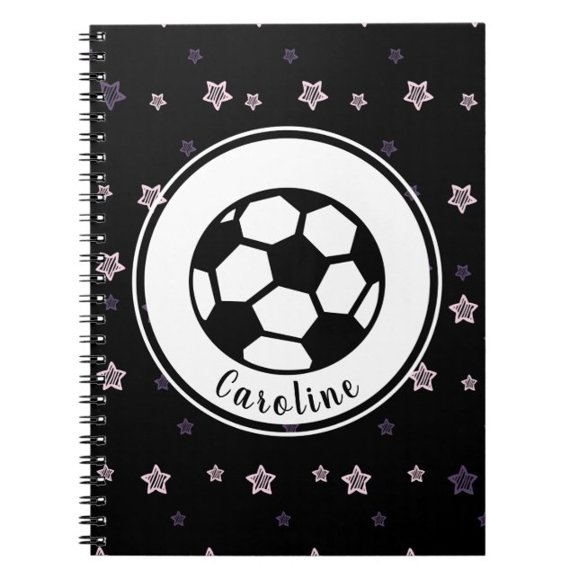 Carnet Fille de football cool rose et noir personnalisé s (Devant)