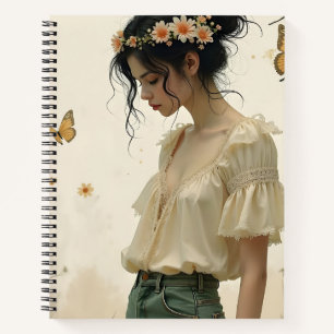 Carnet Fille éthérée avec papillons dans la nature