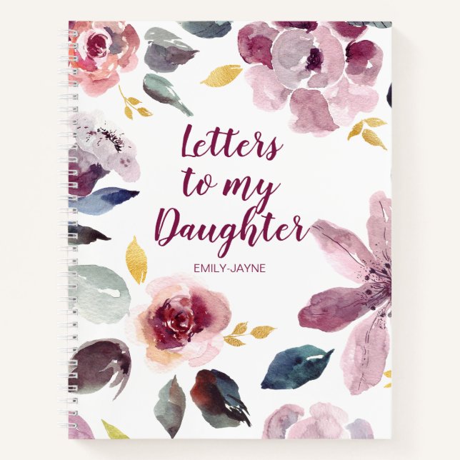 Carnet Fille Floral Nom Lettres à ma fille Keepsaké (Devant)