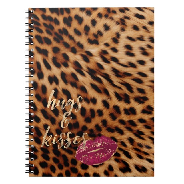 Carnet Fille Glam Leopard Hugs & Kisses Lips (Devant)