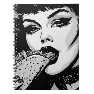 Carnet Fille gothique de style graphique BW 50s mangeant