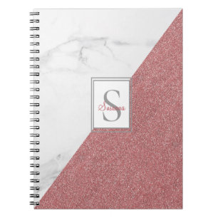 Carnet Fille Marbre Blush Parties scintillant rose Monogr