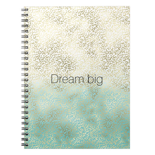Carnet Fille Mint Aquarelle Ombre Empreinte de léopard Or (Devant)
