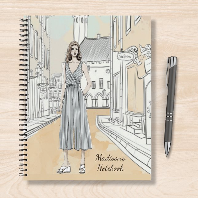 Carnet Fille moderne Aquarelle Mode Nom personnalisé (Créateur téléchargé)