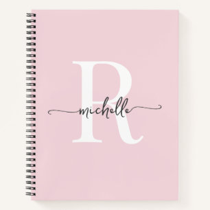 Carnet Fille moderne Blush Pink Script Monogramme Nom