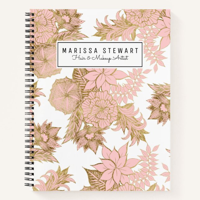 Carnet Fille Moderne Blush Rose Blanc Or Floral (Devant)