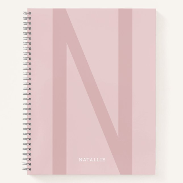 Carnet Fille Moderne Personnalisé Grand Nom Initial Rose (Devant)