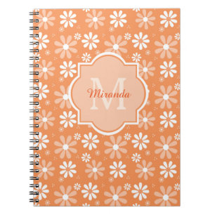Carnet Fille Monogramme mignon Orange Daisy Fleurs et nom