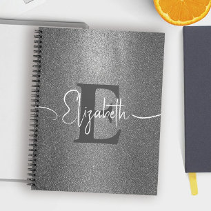 Carnet Fille Parties scintillant Argent Nom du monogramme