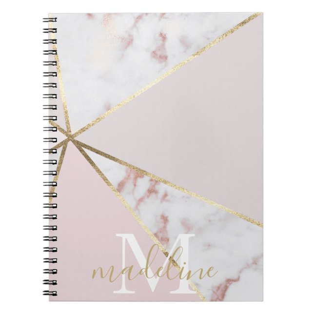 Carnet Fille Rose Gold Blush Monogramme géométrique (Devant)