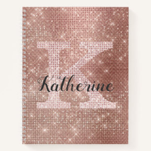 Carnet Fille Rose Gold Diamond Glam Sparkle Monogramme No
