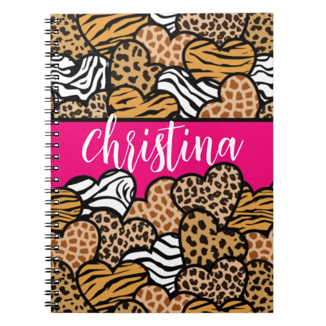 Carnet Fille Rose Joueuse Coeurs Posters de animaux Nom (Devant)