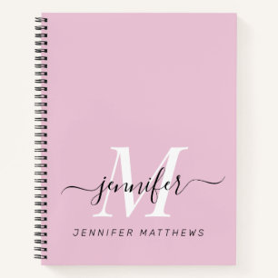 Carnet Fille Rose Noir Chic Personnalisé Monogramme Nom