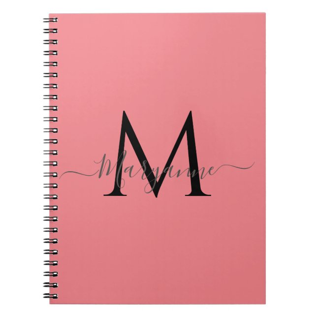 Carnet Fille rose Personnalisé Monogramme Noir (Devant)