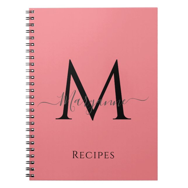 Carnet Fille rose Personnalisé Monogramme Noir (Devant)