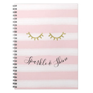Carnet Fille rose rayures Parties scintillant or Eyelashe
