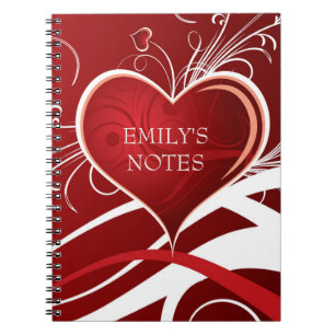 Carnet Fille Rouge & Blanc Coeur Abstrait Et Fleurs Flora